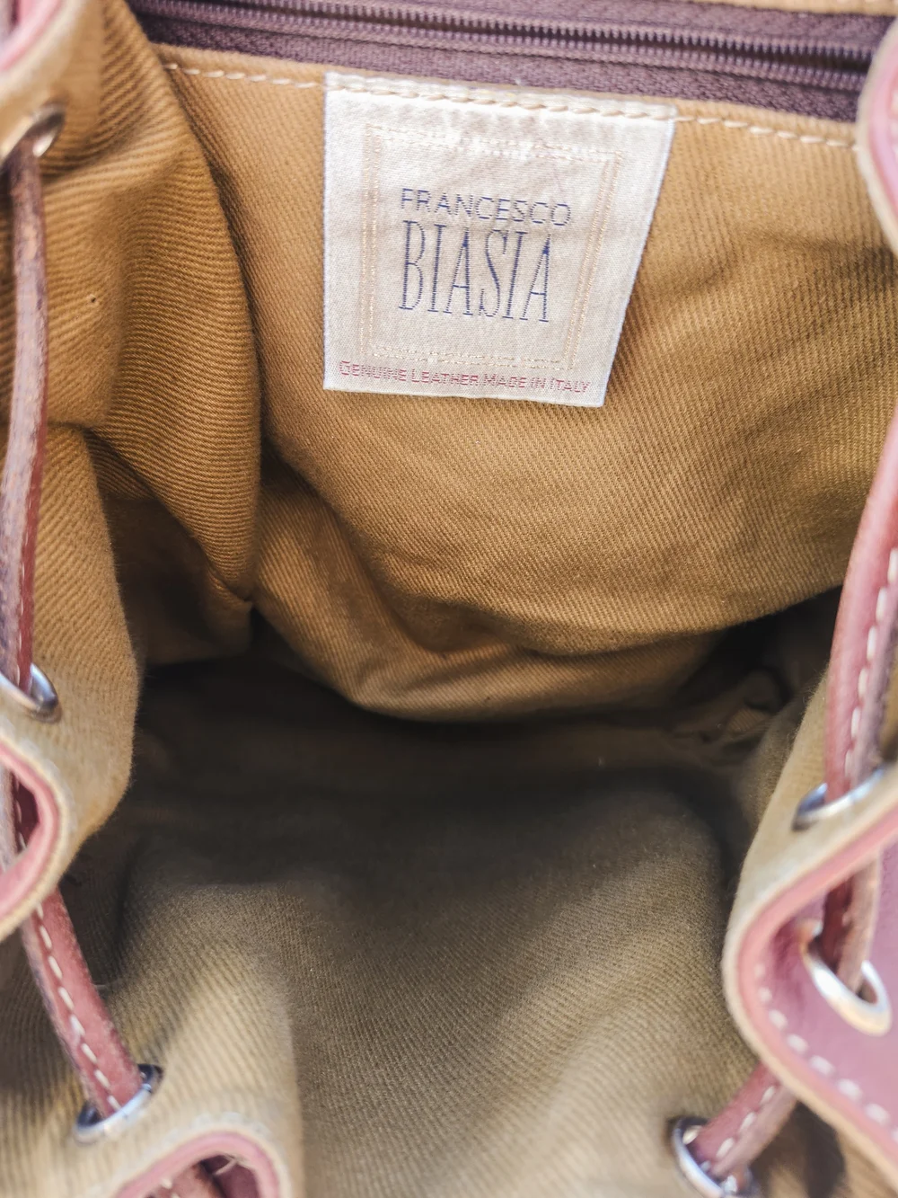 Francesco Biasia Brown Leather Backpack Made in Italy Drawstring Flap BagVintage